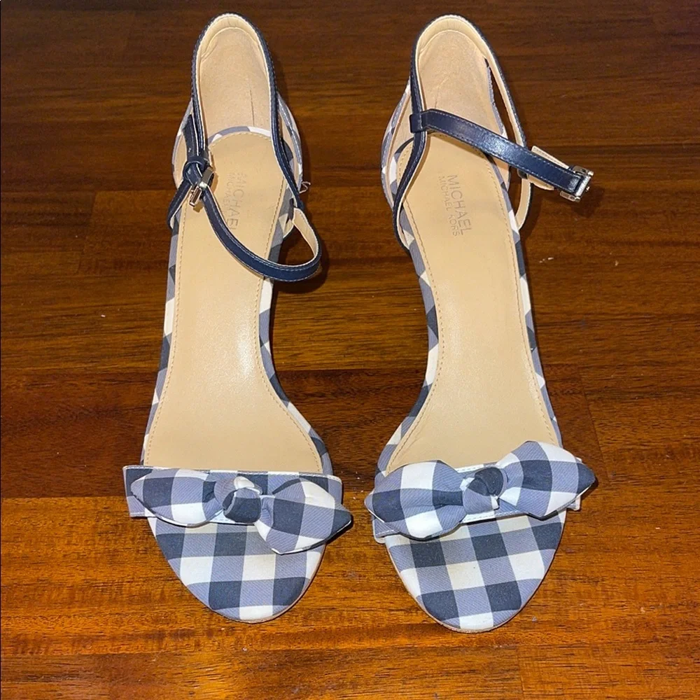 Michael Michael Kors Womens Pippa Leather Open Toe heels. Size 8.5M. Checkered - Picture 3 of 15